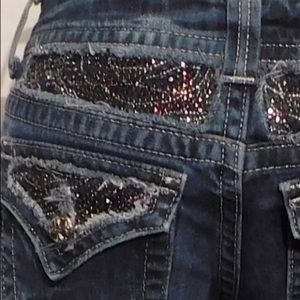 MISS ME JP5124B2  BOOT Destroyed Distressed Denim Jean Dark Wash w/Purple Detail